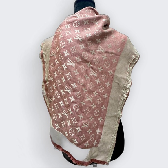 Auth Louis Vuitton Monogram Shine Rose Pink Ivory Shawl LV Wrap Stole Scarf - Picture 2 of 15